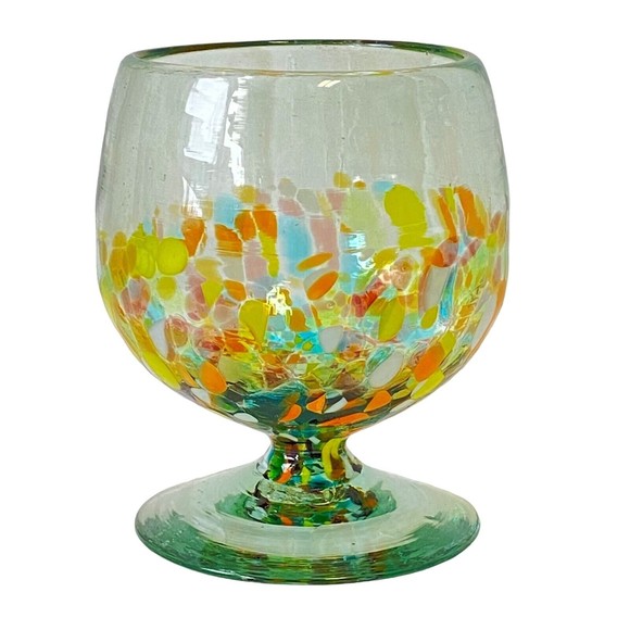 Vintage Hand Blown Confetti Art Glass Brandy Snifter Handmade Multicolor Heavy - Picture 6 of 9